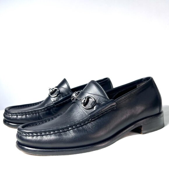 GUCCI Men's Silver horsebit Black Leather Loafer, 6 1/2 D $1050 retail - Picture 2 of 10